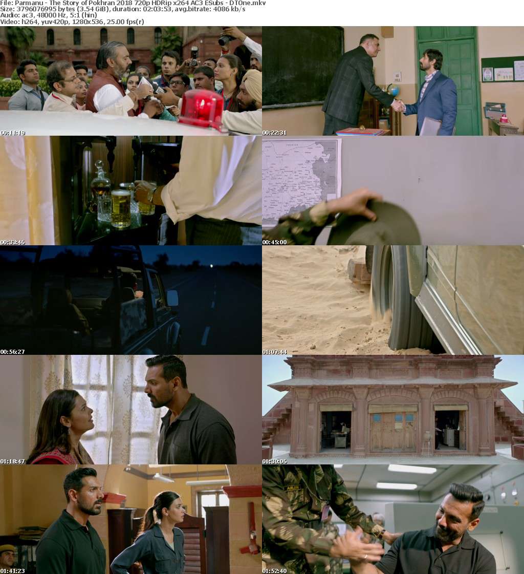 Parmanu - The Story of Pokhran 2018 720p HDRip x264 AC3 ESubs - DTOne Parmanu - The Story of Pokhran 2018 720p HDRip x264 AC3 ESubs - DTOne