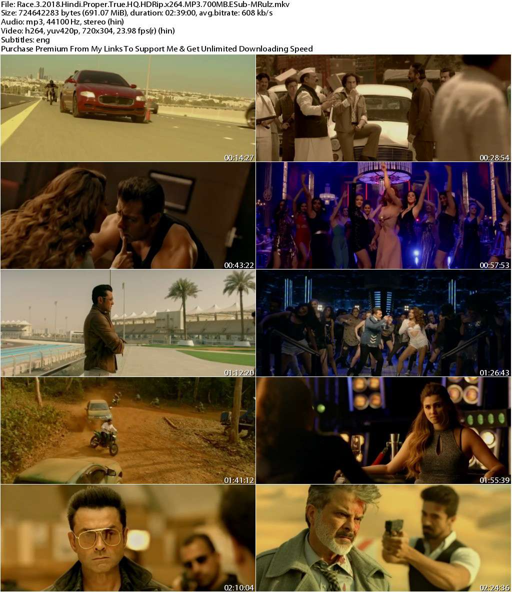 Race 3 (2018) Hindi Proper True HQ HDRip x264 MP3 700MB ESub-MRulz