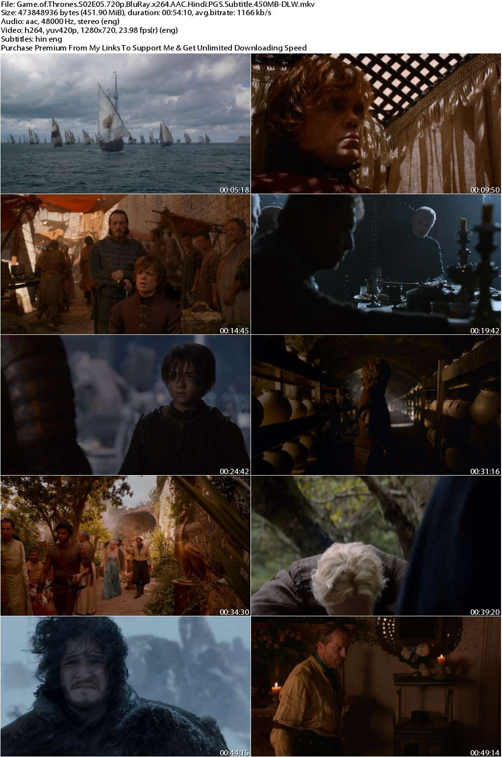 Game of Thrones S02E05 720p BluRay x264 AAC Hindi PGS Subtitle 450MB-DLW