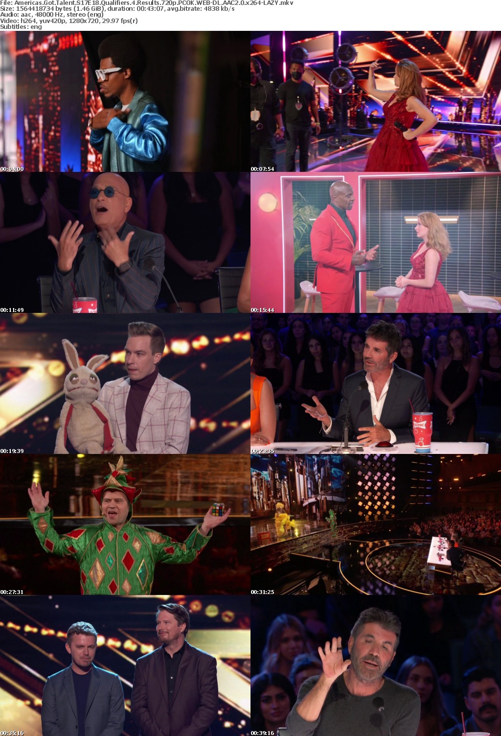 Americas Got Talent S17E18 Qualifiers 4 Results 720p PCOK WEBRip AAC2 0 H264-LAZY