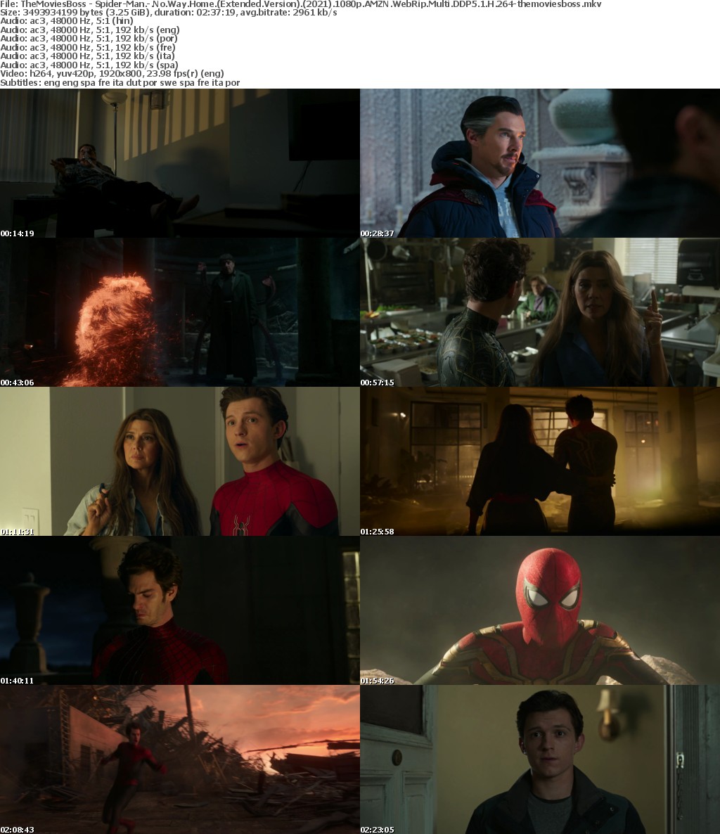 Spider-Man - No Way Home (Extended Version) (2021) 1080p AMZN WebRip Hindi-Multi DDP5 1 H 264-themoviesboss